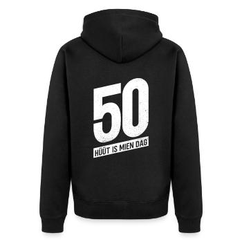 50 - Hüüt Is Mien Dag - 50 Geburtstag Plattdeutsch - Unisex Premium Bio Zip Hoodie - Schwarz - Hinten - Nico (187cm)