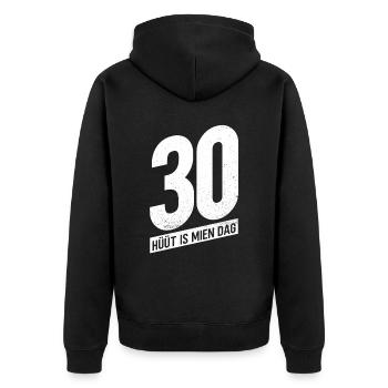 30 - Hüüt Is Mien Dag - 30 Geburtstag Plattdeutsch - Unisex Premium Bio Zip Hoodie - Schwarz - Hinten - Nico (187cm)