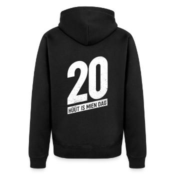 20 - Hüüt Is Mien Dag - 20 Geburtstag Plattdeutsch - Unisex Premium Bio Zip Hoodie - Schwarz - Hinten - Nico (187cm)