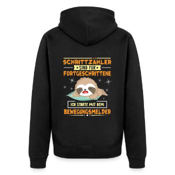 Schrittzähler Ich starte mit dem Bewegungsmelder - Unisex Premium Bio Zip Hoodie - Schwarz - Hinten - Nico (187cm)