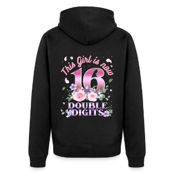 Dieses Mädchen Ist Jetzt 16 Double Digits 16. - Unisex Premium Bio Zip Hoodie - Schwarz - Hinten - Nico (187cm)