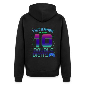 This Gamer Is Now 10 Double Digit 10. - Unisex Premium Organic Zip Hoodie - black - Back - Nico (187cm)