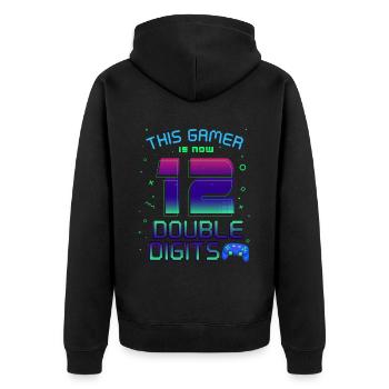 This Gamer Is Now 12 Double Digit 12. - Unisex Premium Organic Zip Hoodie - black - Back - Nico (187cm)