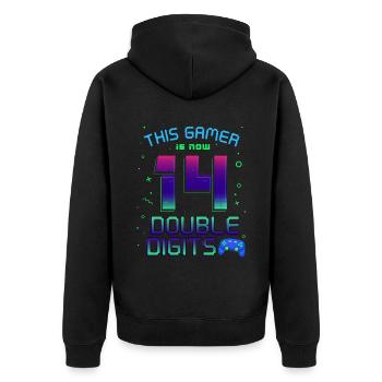 This Gamer Is Now 14 Double Digit 14. - Unisex Premium Organic Zip Hoodie - black - Back - Nico (187cm)