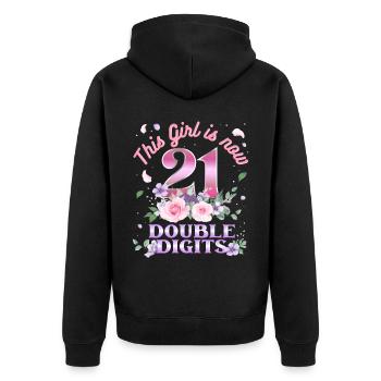Dieses Mädchen Ist Jetzt 21 Double Digits 21. - Unisex Premium Bio Zip Hoodie - Schwarz - Hinten - Nico (187cm)