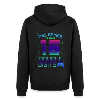 This Gamer Is Now 16 Double Digit 16. - Unisex Premium Organic Zip Hoodie - black - Back - Nico (187cm)