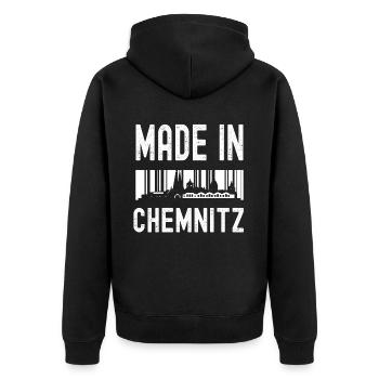 Chemnitz - Unisex Premium Bio Zip Hoodie - Schwarz - Hinten - Nico (187cm)
