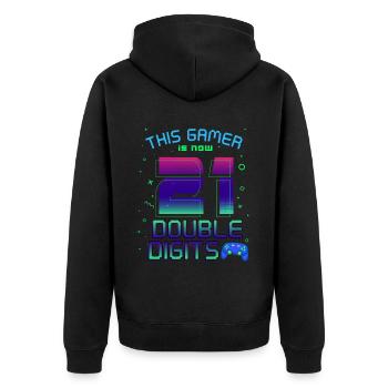 This Gamer Is Now 21 Double Digit 21. - Unisex Premium Organic Zip Hoodie - black - Back - Nico (187cm)