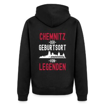 Chemnitz - Unisex Premium Bio Zip Hoodie - Schwarz - Hinten - Nico (187cm)