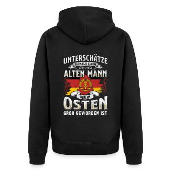 Ostdeutschland Geschenk Osten Ossi DDR Ostalgie - Unisex Premium Bio Zip Hoodie - Schwarz - Hinten - Nico (187cm)