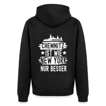 Chemnitz - Unisex Premium Bio Zip Hoodie - Schwarz - Hinten - Nico (187cm)