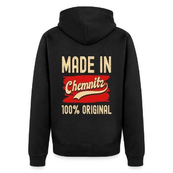 Chemnitz - Unisex Premium Bio Zip Hoodie - Schwarz - Hinten - Nico (187cm)