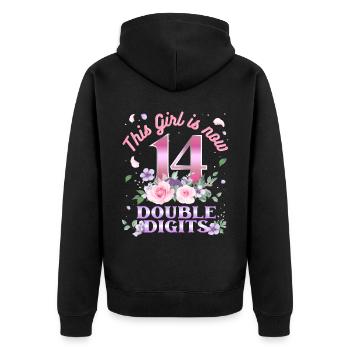 Dieses Mädchen Ist Jetzt 14 Double Digits 14. - Unisex Premium Bio Zip Hoodie - Schwarz - Hinten - Nico (187cm)