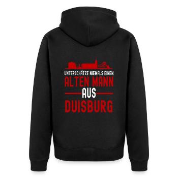 Duisburg - Unisex Premium Bio Zip Hoodie - Schwarz - Hinten - Nico (187cm)