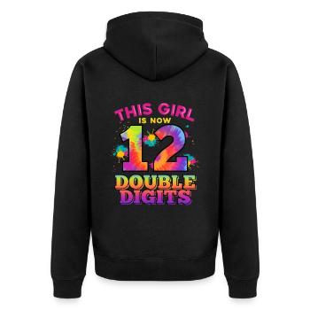 Dieses Mädchen Ist Jetzt 12 Double Digits 12. - Unisex Premium Bio Zip Hoodie - Schwarz - Hinten - Nico (187cm)
