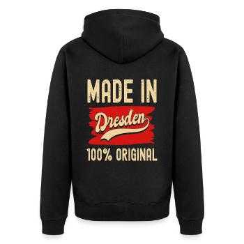 Dresden - Unisex Premium Bio Zip Hoodie - Schwarz - Hinten - Nico (187cm)