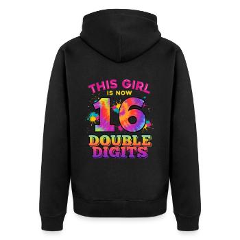 Dieses Mädchen Ist Jetzt 16 Double Digits 16. - Unisex Premium Bio Zip Hoodie - Schwarz - Hinten - Nico (187cm)