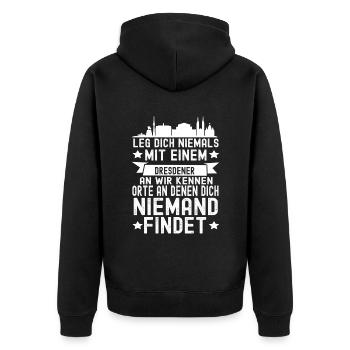 Dresden - Unisex Premium Bio Zip Hoodie - Schwarz - Hinten - Nico (187cm)
