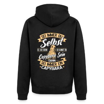 Capybara Wasserschwein Nagetier - Unisex Premium Bio Zip Hoodie - Schwarz - Hinten - Nico (187cm)