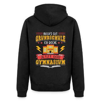 Einschulung Gymnasium Junge Gymnasiast - Unisex Premium Bio Zip Hoodie - Schwarz - Hinten - Nico (187cm)