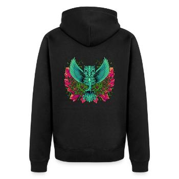 Hibou esthétique avec des vrilles et des cristaux - Veste à capuche bio Premium Unisexe - noir - Dos - Nico (187cm)