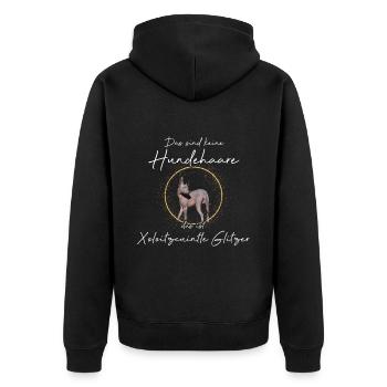 eine Hundehaare das ist Xoloitzcuintle Glitzer - Unisex Premium Bio Zip Hoodie - Schwarz - Hinten - Nico (187cm)