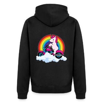 Unicorn Riding Motorbike - Unisex Premium Organic Zip Hoodie - black - Back - Nico (187cm)