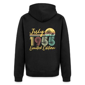 Juillet 1955 Cadeau d’anniversaire en édition limitée - Veste à capuche bio Premium Unisexe - noir - Dos - Nico (187cm)
