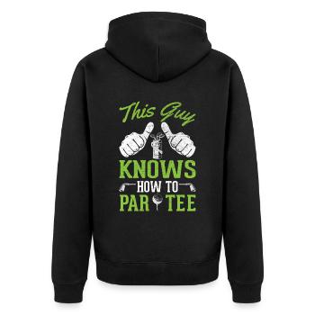 Dieser Typ Weiß, Wie Man T -Shirt - Golf - Unisex Premium Bio Zip Hoodie - Schwarz - Hinten - Nico (187cm)