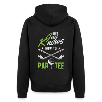 Dieser Typ Weiß, Wie Man T -Shirt - Golf - Unisex Premium Bio Zip Hoodie - Schwarz - Hinten - Nico (187cm)