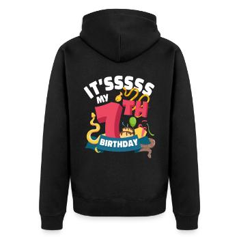 Snake Serpent It'Ssss My 7Th - Unisex Premium Bio Zip Hoodie - Schwarz - Hinten - Nico (187cm)