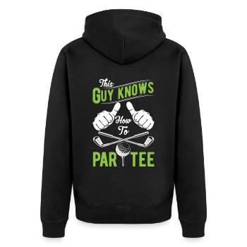 Dieser Typ Weiß, Wie Man T -Shirt - Golf - Unisex Premium Bio Zip Hoodie - Schwarz - Hinten - Nico (187cm)