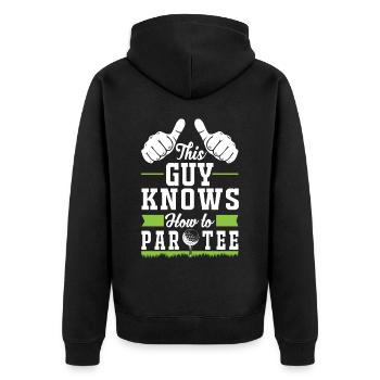 Dieser Typ Weiß, Wie Man T -Shirt - Golf - Unisex Premium Bio Zip Hoodie - Schwarz - Hinten - Nico (187cm)