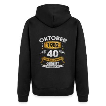 Oktober 1982 40 Jahre Zur Perfektion Gereift - Unisex Premium Bio Zip Hoodie - Schwarz - Hinten - Nico (187cm)