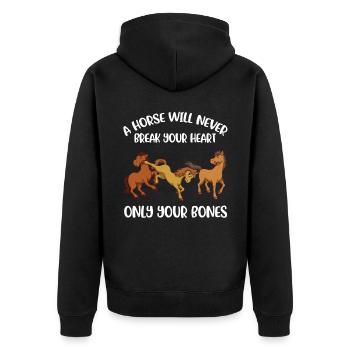 A Horse Will Never Break Your Heart Pferd Geschenk - Unisex Premium Bio Zip Hoodie - Schwarz - Hinten - Nico (187cm)