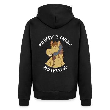 My Horse Is Calling And I Must Go Pferd Geschenk - Unisex Premium Bio Zip Hoodie - Schwarz - Hinten - Nico (187cm)