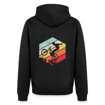 Downhill MTB Nature Mountains Retro Wave Vintage - Unisex Premium Organic Zip Hoodie - black - Back - Nico (187cm)