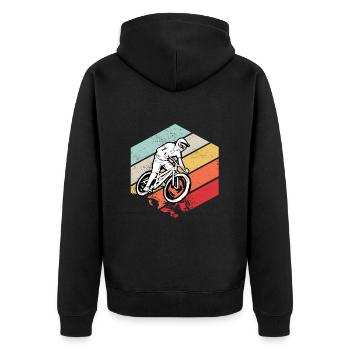 Downhill MTB Nature Mountains Retro Wave Vintage - Unisex Premium Organic Zip Hoodie - black - Back - Nico (187cm)