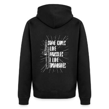 Posaune - Unisex Premium Bio Zip Hoodie - Schwarz - Hinten - Nico (187cm)