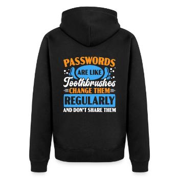 Passwords are like toothbrushes dentists' teeth - Unisex Premium Organic Zip Hoodie - black - Back - Nico (187cm)