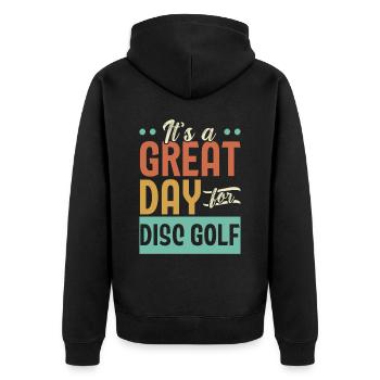 Es ist ein großartiger Tag für Disc Golf Recreatio - Unisex Premium Bio Zip Hoodie - Schwarz - Hinten - Nico (187cm)