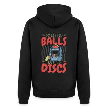 No small balls only large discs Scheibengol - Unisex Premium Organic Zip Hoodie - black - Back - Nico (187cm)
