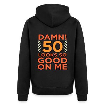 Birthday 50 years gift - Unisex Premium Organic Zip Hoodie - black - Back - Nico (187cm)