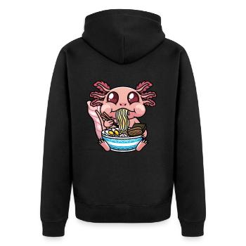 Axolotl Kawaii Ramen Noodles Anime - Unisex Premium Organic Zip Hoodie - black - Back - Nico (187cm)