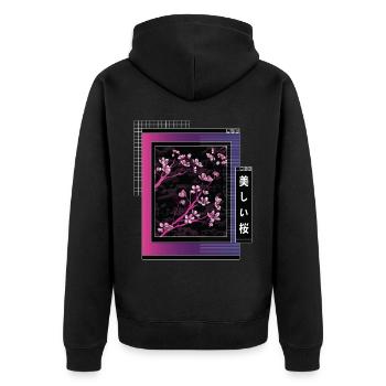 Vaporwave Esthétique Fleur de Cerisier Japon Japonais - Veste à capuche bio Premium Unisexe - noir - Dos - Nico (187cm)