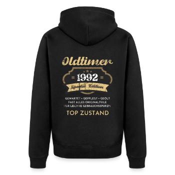 30 Jahre Oldtimer 1992 Jahrgang Geburtstag - Unisex Premium Bio Zip Hoodie - Schwarz - Hinten - Nico (187cm)