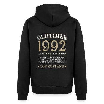 30 Jahre Oldtimer 1992 Jahrgang Geburtstag - Unisex Premium Bio Zip Hoodie - Schwarz - Hinten - Nico (187cm)