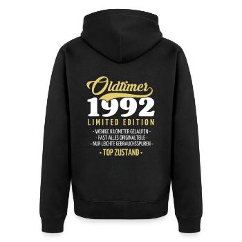 30 Jahre Oldtimer 1992 Jahrgang Geburtstag - Unisex Premium Bio Zip Hoodie - Schwarz - Hinten - Nico (187cm)