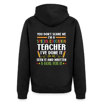 Du erschreckst mich nicht, ich bin ein Sonderschullehrer - Unisex Premium Bio Zip Hoodie - Schwarz - Hinten - Nico (187cm)