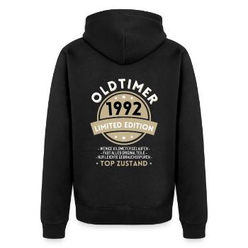 30 Jahre Oldtimer 1992 Jahrgang Geburtstag - Unisex Premium Bio Zip Hoodie - Schwarz - Hinten - Nico (187cm)